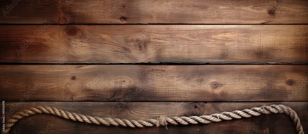 Poster copy space image of a ship s rope against a textured wooden background