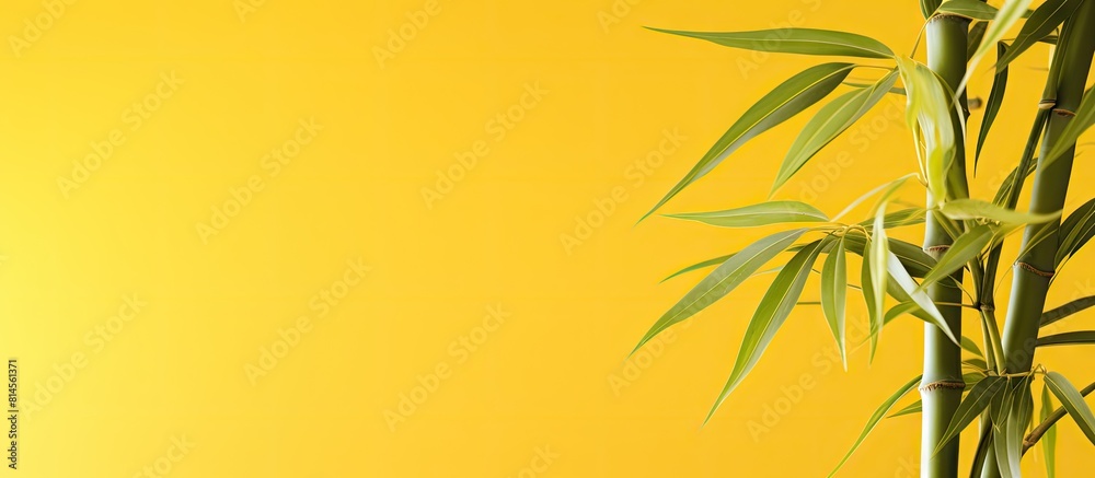 Poster a standalone bamboo plant on a yellow background with ample copy space