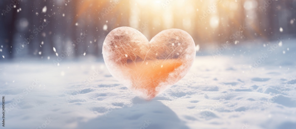 Poster Love is symbolized by a heart shape in the snow on Valentine s Day creating a beautiful and meaningful image with copy space