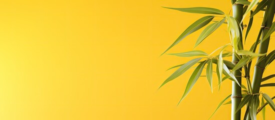 Obraz premium A standalone bamboo plant on a yellow background with ample copy space