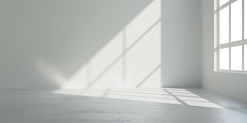Obraz premium Empty white room with window and sunlight. Minimalistic white blank background offering a clean and pristine canvas for text placement