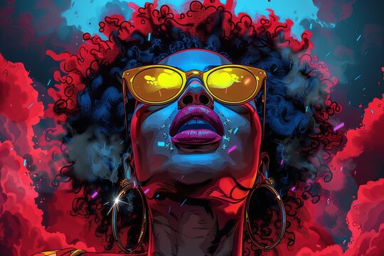 Funky afro character, 70s retro style , cartoon caricature