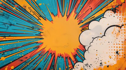 Design a superhero birthday invitation with a bold comic book explosion backdrop, highlighting space for party details in a vibrant speech bubble