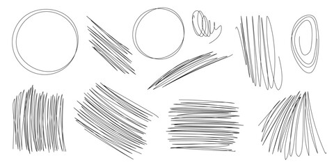 Set of hand-drawn abstract doodles isolated on a transparent background. Vector illustration