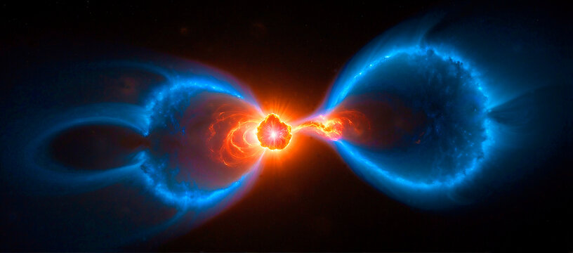 Neutron stars colliding, illustration