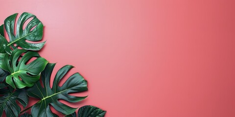 Obraz premium Pink Wall With Green Leaves