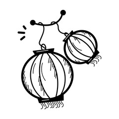 Easy to edit doodle icon of paper lanterns