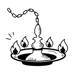Latest doodle style icon of indian lamp 