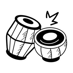 Modern doodle style icon of tabla drums 