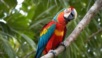 A colorful macaw squawking loudly in the trees