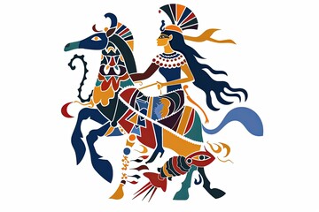 Egyptian queen riding a seahorse vector simple illustration