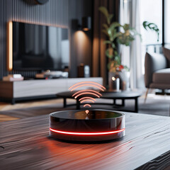 Fototapeta premium a black and red wifi device router in the center of a living