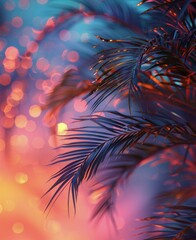 Fototapeta premium Palm Tree With Blurry Lights