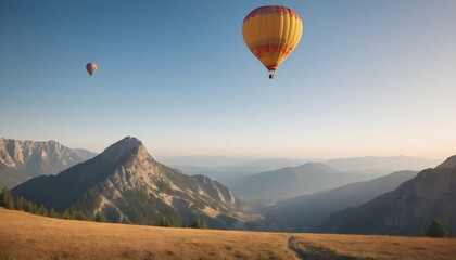 A mountain landscape with a hot air balloon floati upscaled_3