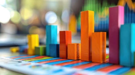 A colorful stack of blocks on a graph paper with a title that reads "Trends". The blocks are arranged in a way that they resemble a bar chart, with each block representing a different color and height