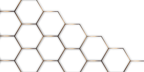 White Hexagonal golden line Background. Luxury White Pattern. Vector Illustration. hexagon abstract background. Surface polygon pattern with glowing hexagon paper texture and futuristic business.