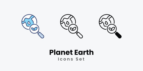 Planet Earth Icons thin line and glyph vector icon stock illustration 