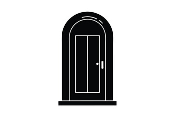 Black Arched Door Silhouette Icon Vector. Entrance or Exit Symbol in Minimalist Flat Design.