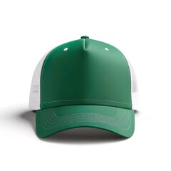 emerald green trucker cap, snapback, baseball hat, Isolated on white background. Mock-up for branding.