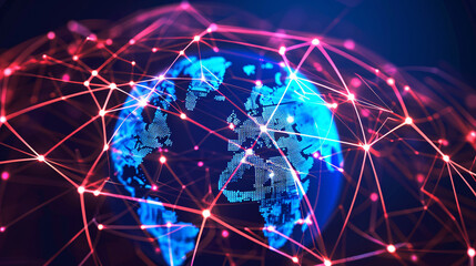 A world internet connection service banner connectivity with other services such as wifi, cyber security, server, network and internet of things IOT, Purple theme