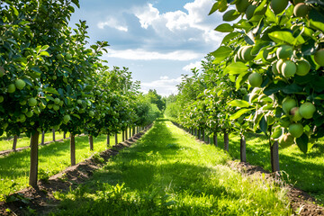Fototapeta na wymiar Orchard with fruit trees in a field in summer