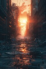 Obraz premium Urban landscape at sunset, suitable for travel guides