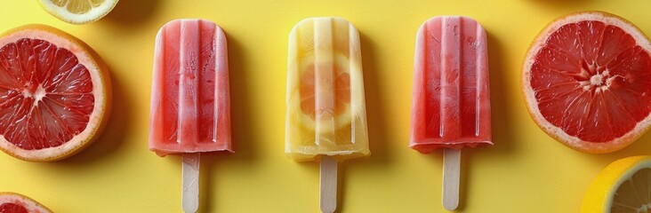 Assorted Popsicles With Grapefruit, Lemon, and Grapefruit