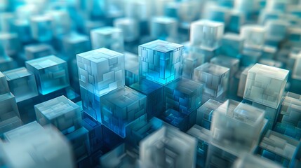 Obraz premium Digital technology blue and white cube poster background