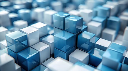 Obraz premium Digital technology blue and white cube poster background