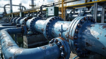Naklejka premium gas storage facility, large pipes with blue color,