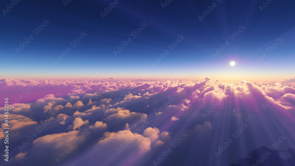 Wall mural above clouds fly sunset sun ray illustration