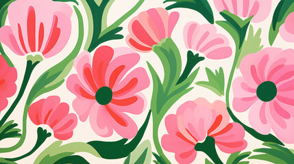 Illustration de fleurs roses pâles et feuilles vertes. Légèrement abstrait. Art, dessin. Printemps, été, nature. Fond pour conception et création graphique.