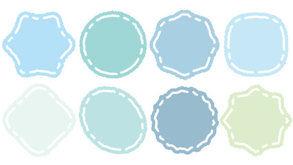 Collection of blue color cute dialog box. Hand drawn with crayon drawing memo sticker. Doodle style chat frame for text. Cartoon conversation balloon. Set of speech bubbles in flat for short message. 