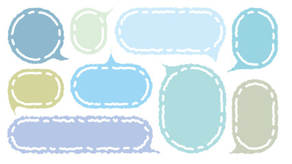 Collection of blue color cute dialog box. Hand drawn with crayon drawing memo sticker. Doodle style chat frame for text. Cartoon conversation balloon. Set of speech bubbles in flat for short message. 