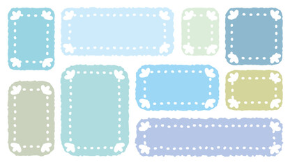 Set of hand drawn style cute memo sticker. Variety abstract shapes of blue dotted line speech bubble. crayon draw line out frame . Chat box balloon cloud. Sweet retro label tag vector for text
