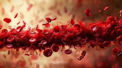 Medical illustration of blood vessels and blood cells