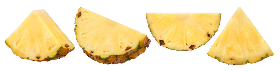 half and slices pineapple fruit isolated, pineapple fruit macro studio photo, transparent png, PNG format