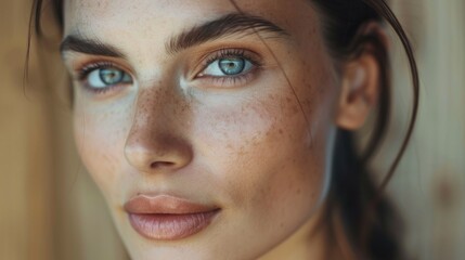 Fototapeta premium Close up of a woman with freckles. Perfect for skincare or beauty concepts