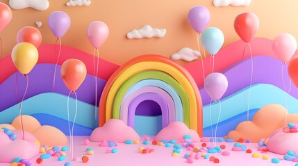 Colorful Balloons and Rainbow Backdrop for Pride Month and Advertising