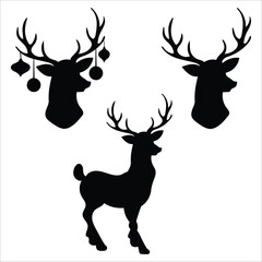 set of reindeer silhouette