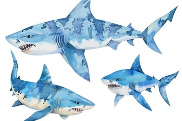 Fototapeta premium Paper sharks on white background, perfect for educational materials