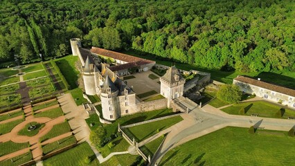 drone photo Roche Courbon castle France Europe