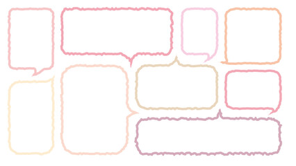 Cute quote color frames blank template collection. Hand drawn style minimalist colorful memo poster set. Empty speech bubbles for text. Crayon drawing organic rectangles blank. label, sticker, chat