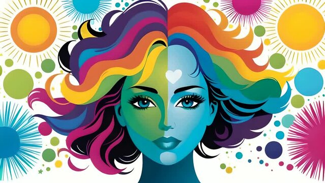 mental health stress free positive affirmations vector illustration. woman with flowers