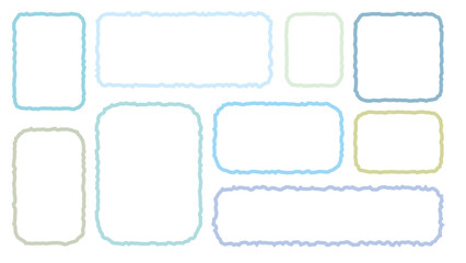 Cute memo of colorful line out speech bubbles. Hand drawn doodle lettering quote frame for text. Set of variety shape sticker. Thinking and chat box. Blue green line speech cloud. Cloud, Box, Blank