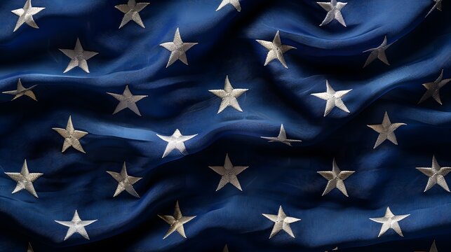 A close-up shot captures the intricate details of the stars and stripes on a worn American flag, symbolizing resilience and endurance.