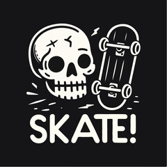 vector skull and skateboard with t shirt design concept