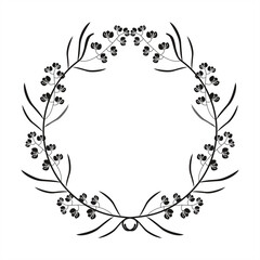 minimalist silhouette illustration of orchid flower stalks forming an arch as a round frame