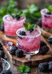 Pink Cocktail With Blackberries and Mint Garnish
