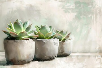 closeup of tiny succulents in diy concrete pots a scandinavianstyle home decor accent digital painting